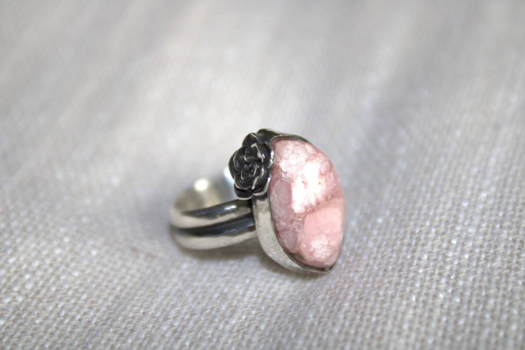 Rhodochrosite Rose Asymmetrical Ring