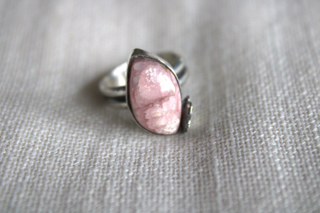 Rhodochrosite Rose Asymmetrical Ring