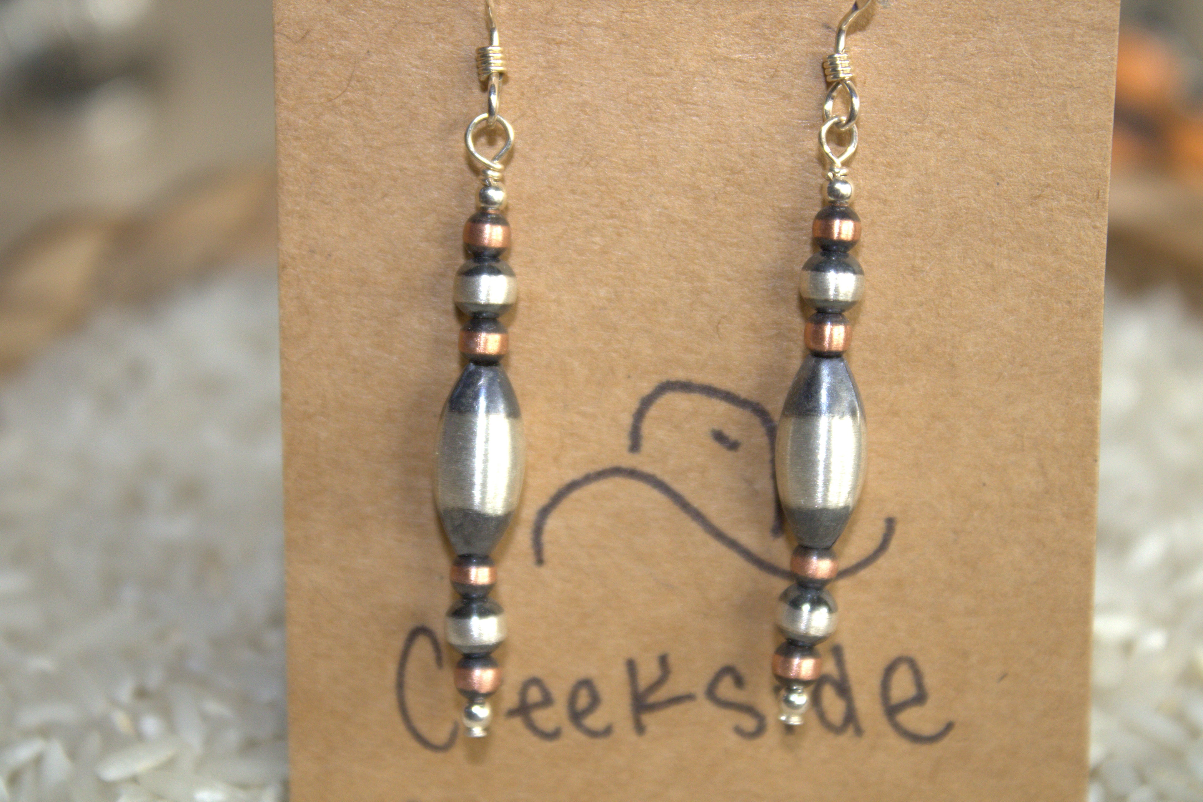 Sterling and Copper Pearl Earrings