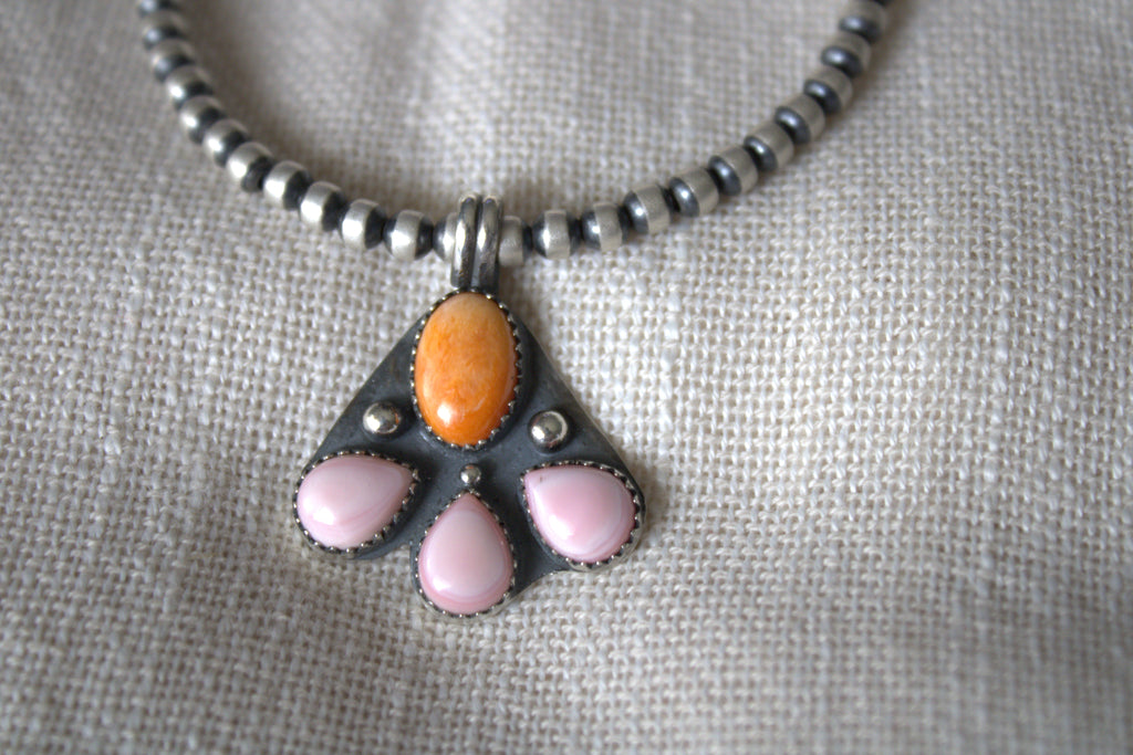Pink Conch and Orange Spiney Pendant