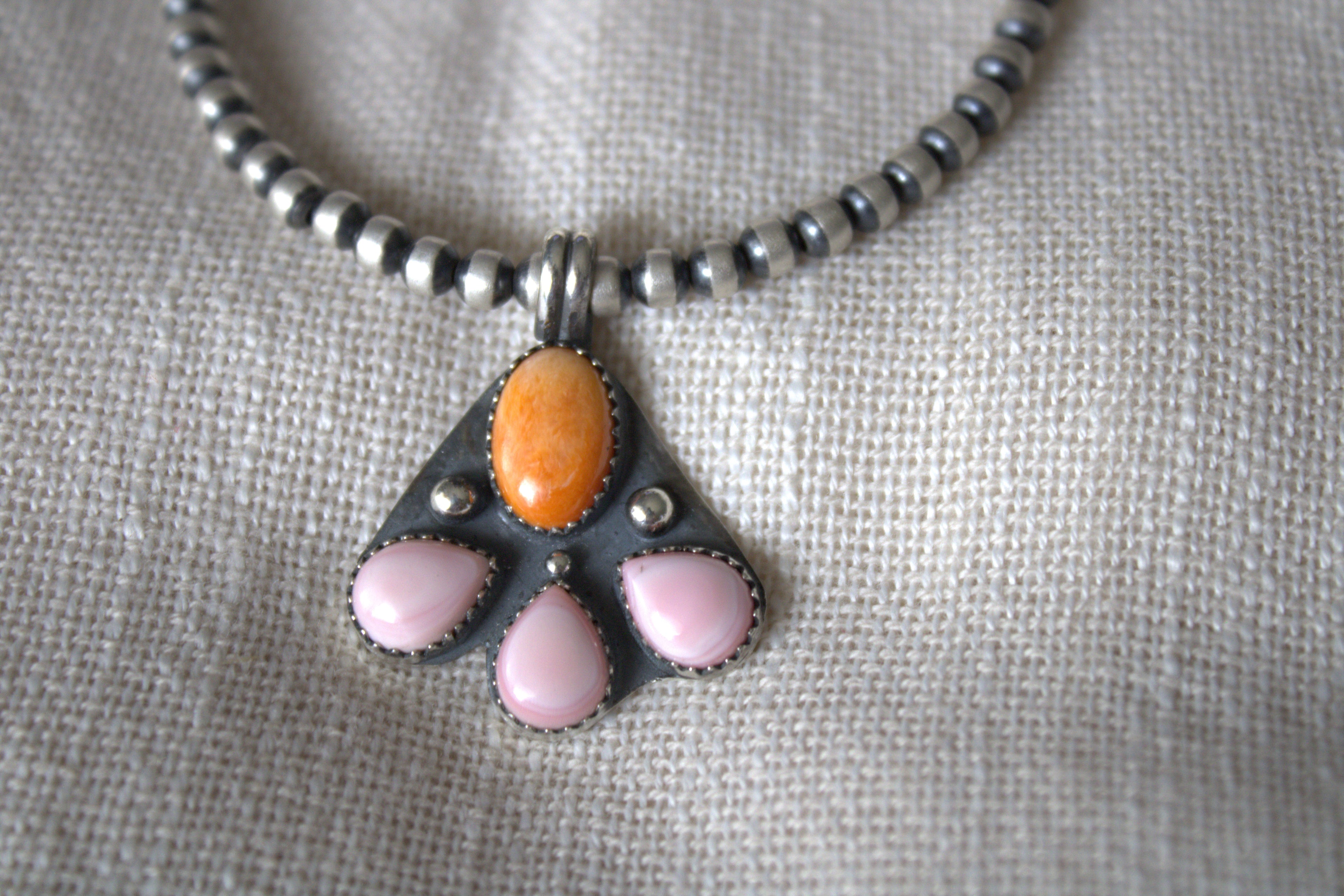 Pink Conch and Orange Spiney Pendant