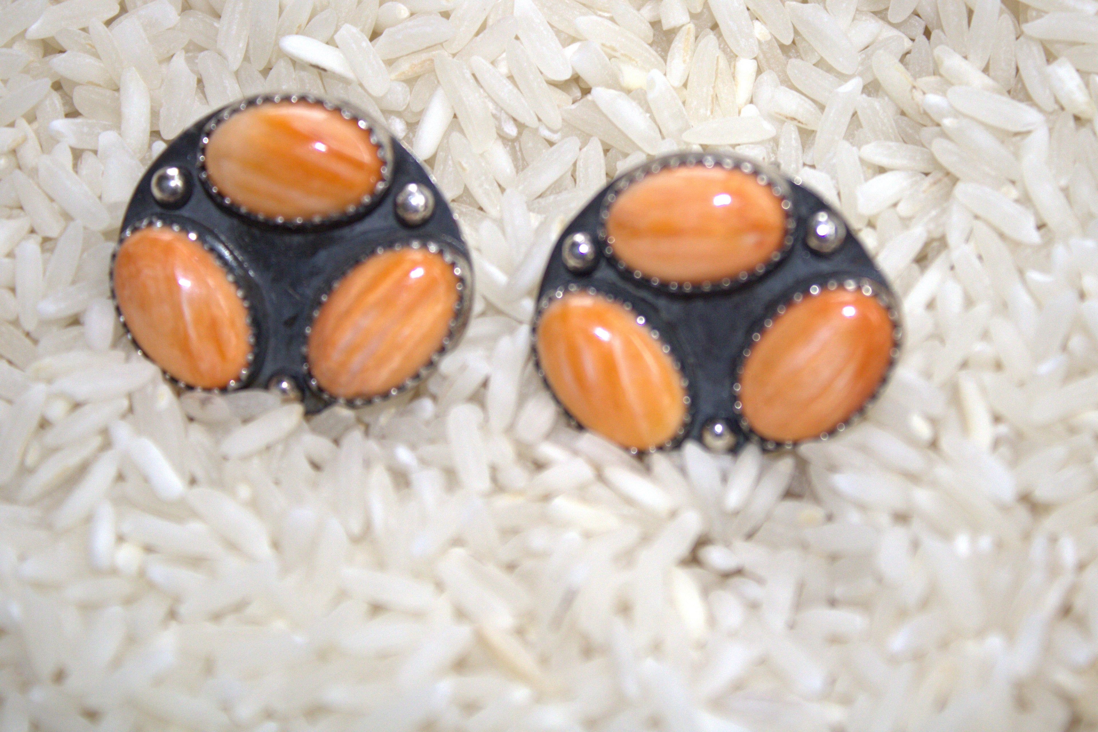 Orange Spiney Oyster Cluster Stud Earrings