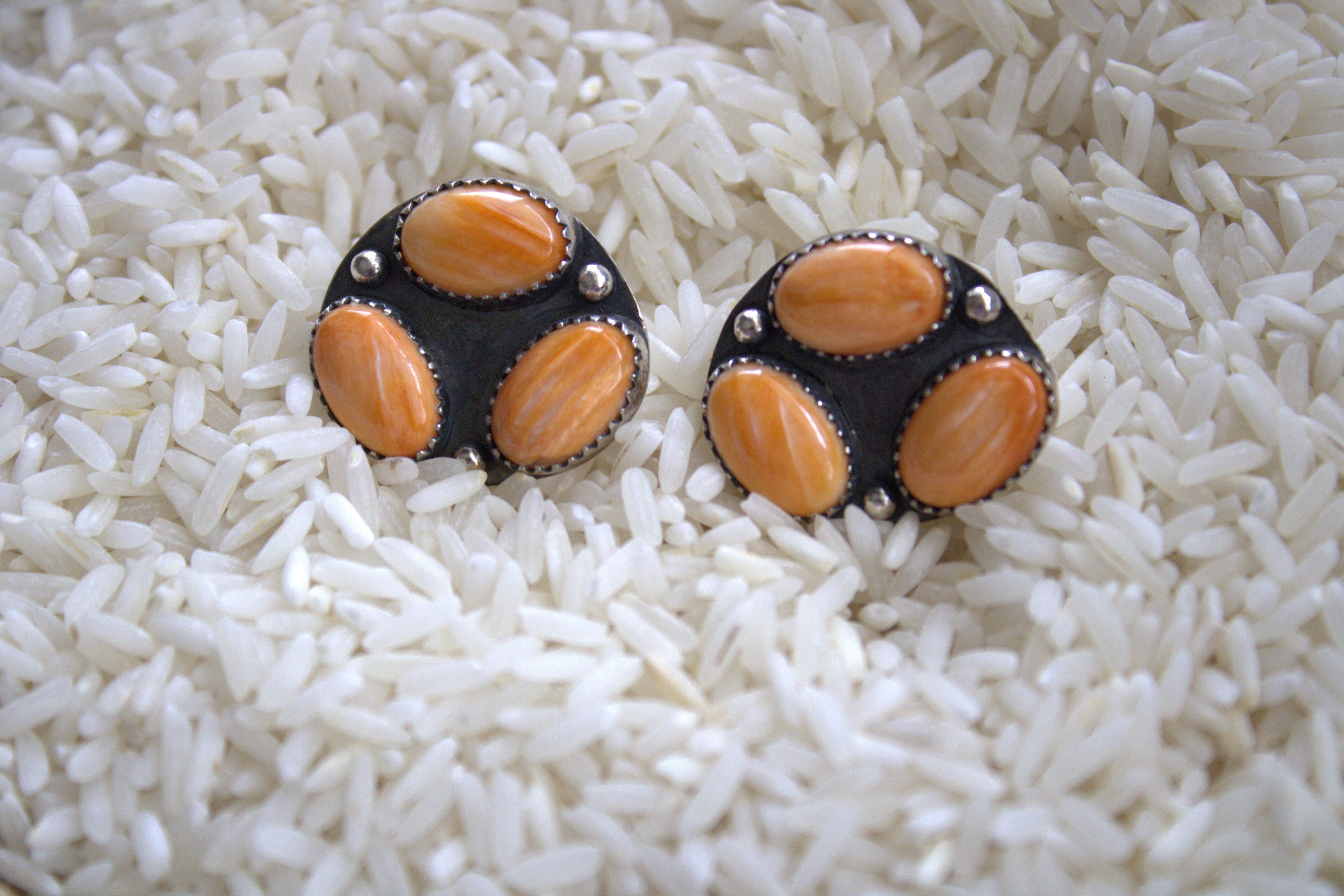 Orange Spiney Oyster Cluster Stud Earrings